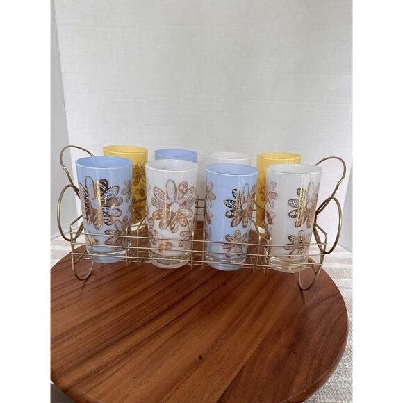 MCM Frank Maietta Daisy Drinking Glasses In Carry Case (Signed)